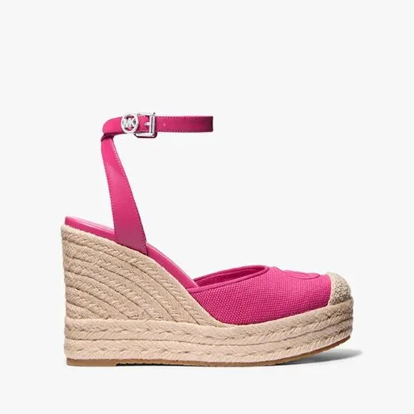 Michael Kors Larissa Cotton Canvas Espadrille Wedge Dragonfruit - Picture 2 of 3